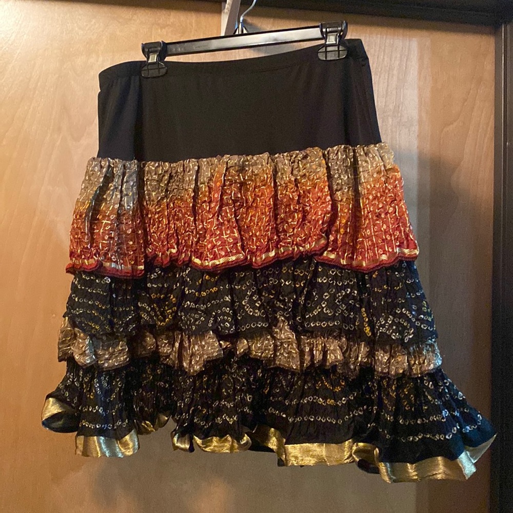 anu By natural black decorated tiered skirt; size XL
